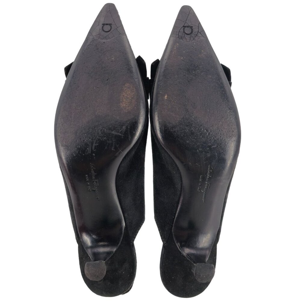 Vintage Salvatore Ferragamo Black Striped Suede Formal Slingback Kitten Heel 8AA - Picture 5 of 16
